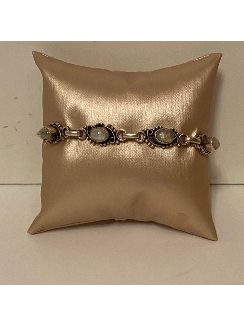 BRACELET STERLING SILVER 925 OVAL MOONSTONE 6 LINKS 7” 17.4 g